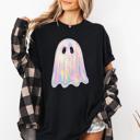  Shimmering Ghost (Only Print, no Glitter or embellishment)  Iridescent Boo Cute Ghost Faux Glitter Spooky Season Halloween Comfort Colors Tee