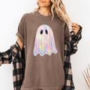 Large Espresso Brown Shimmering Ghost (Only Print, no Glitter or embellishment)  Iridescent Boo Cute Ghost Faux Glitter Spooky Season Halloween Comfort Colors Tee