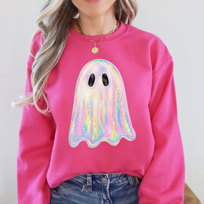 Shimmering Ghost Iridescent Boo Cute Ghost Faux Glitter Spooky Season Halloween Sweatshirt