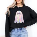  Shimmering Ghost Iridescent Boo Cute Ghost Faux Glitter Spooky Season Halloween Sweatshirt