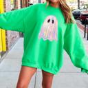 Large Irish Bright Green Shimmering Ghost Iridescent Boo Cute Ghost Faux Glitter Spooky Season Halloween Sweatshirt