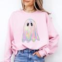 XXXL Light Pink Shimmering Ghost Iridescent Boo Cute Ghost Faux Glitter Spooky Season Halloween Sweatshirt