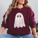 XXXL Maroon Shimmering Ghost Iridescent Boo Cute Ghost Faux Glitter Spooky Season Halloween Sweatshirt