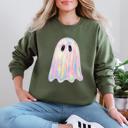 XXL Military Green Shimmering Ghost Iridescent Boo Cute Ghost Faux Glitter Spooky Season Halloween Sweatshirt