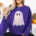 XXXL Purple Shimmering Ghost Iridescent Boo Cute Ghost Faux Glitter Spooky Season Halloween Sweatshirt