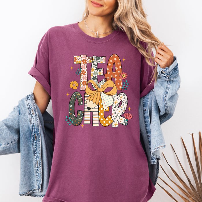 Teacher Retro Bow Coquette Back to School First Day of School Boho Comfort Colors Tee