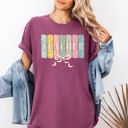 Medium Berry Red Teacher, Wildflowers, Bow Back to School First Day of School Edition Comfort Colors Tee