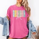 Medium Crunchberry Pink Teacher, Wildflowers, Bow Back to School First Day of School Edition Comfort Colors Tee