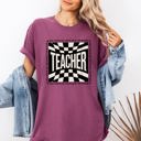 Small Berry Red Teacher Checkered Back To School First Day Of School Cute Teacher Appreciation Comfort Colors Tee