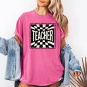 XXL Crunchberry Pink Teacher Checkered Back To School First Day Of School Cute Teacher Appreciation Comfort Colors Tee