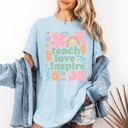 XL Chambray Baby Blue Teach Love Inspire Boho Back to School First Day of School Collection Comfort Colors Tee