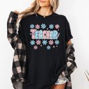 XL Black Teacher Checkered Retro Floral Back To School First Day Of School Cute Coquette Appreciation Comfort Colors Tee
