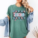Medium Light Green Teacher Checkered Retro Floral Back To School First Day Of School Cute Coquette Appreciation Comfort Colors Tee