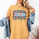 Large Mustard Teacher Checkered Retro Floral Back To School First Day Of School Cute Coquette Appreciation Comfort Colors Tee