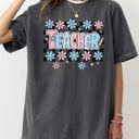 Large Pepper Dark Gray Teacher Checkered Retro Floral Back To School First Day Of School Cute Coquette Appreciation Comfort Colors Tee