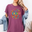 Small Berry Red Teacher Floral Retro Back To School First Day Of School Teacher Appreciation Coquette Comfort Colors Tee
