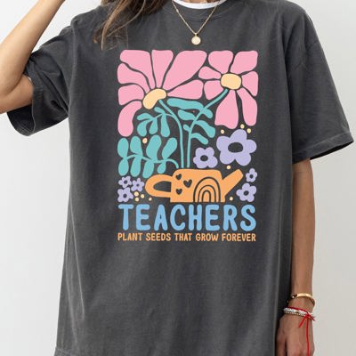 Teachers Plant Seeds Boho Floral Back to School First Day of School Comfort Colors Tee