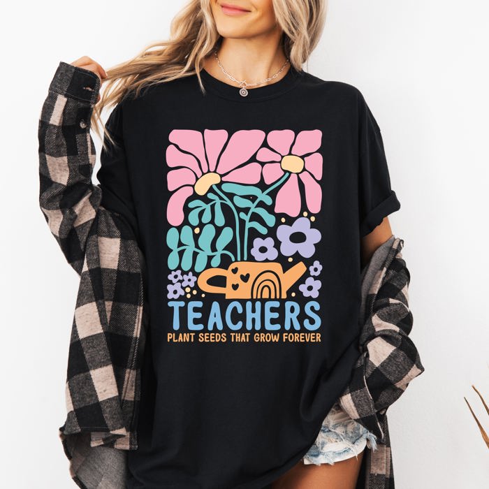 Teachers Plant Seeds Boho Floral Back to School First Day of School Comfort Colors Tee