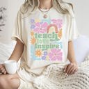 Medium Ivory Cream Teach Love Inspire Boho Floral Teacher Appreciation Motivational Educational Quote Comfort Colors Tee