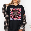Large Black Living That Teacher Life Boho Floral Back To School First Day Comfort Colors Tee