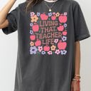 Medium Pepper Dark Gray Living That Teacher Life Boho Floral Back To School First Day Comfort Colors Tee