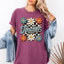 Medium Berry Red Retro Floral Checkered First Day Of School Teacher Appreciation Coquette Style Comfort Colors Tee