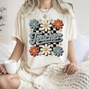 Small Ivory Cream Retro Floral Checkered First Day Of School Teacher Appreciation Coquette Style Comfort Colors Tee