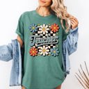XXXL Light Green Retro Floral Checkered First Day Of School Teacher Appreciation Coquette Style Comfort Colors Tee