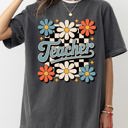 Small Pepper Dark Gray Retro Floral Checkered First Day Of School Teacher Appreciation Coquette Style Comfort Colors Tee