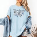 Large Chambray Baby Blue Teacher Chinoiserie Floral Bow First Day Of School Teacher Appreciation Comfort Colors Tee