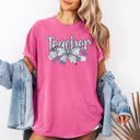 XXL Crunchberry Pink Teacher Chinoiserie Floral Bow First Day Of School Teacher Appreciation Comfort Colors Tee