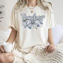 XXXL Ivory Cream Teacher Chinoiserie Floral Bow First Day Of School Teacher Appreciation Comfort Colors Tee