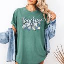 Small Light Green Teacher Chinoiserie Floral Bow First Day Of School Teacher Appreciation Comfort Colors Tee