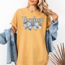XXL Mustard Teacher Chinoiserie Floral Bow First Day Of School Teacher Appreciation Comfort Colors Tee