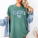  Teacher Goose Blue Floral Bow First Day Of School Teacher Appreciation Coquette Comfort Colors Tee