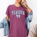 XXXL Berry Red Teacher Goose Blue Floral Bow First Day Of School Teacher Appreciation Coquette Comfort Colors Tee