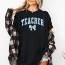 XXL Black Teacher Goose Blue Floral Bow First Day Of School Teacher Appreciation Coquette Comfort Colors Tee