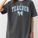XL Pepper Dark Gray Teacher Goose Blue Floral Bow First Day Of School Teacher Appreciation Coquette Comfort Colors Tee