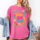 Medium Crunchberry Pink Teach Love Inspire Floral Boho Retro First Day of School Teacher Appreciation Coquette Comfort Colors Tee