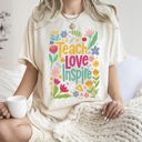 Large Ivory Cream Teach Love Inspire Floral Boho Retro First Day of School Teacher Appreciation Coquette Comfort Colors Tee