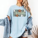 Large Chambray Baby Blue Teacher Checkered Floral Boho Retro First Day Of School Teacher Appreciation Coquette Comfort Colors Tee