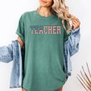 Medium Light Green Teacher USA Flag Retro Classroom Pride Teacher Appreciation Edition Comfort Colors Tee