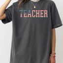 Large Pepper Dark Gray Teacher USA Flag Retro Classroom Pride Teacher Appreciation Edition Comfort Colors Tee