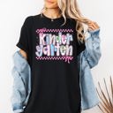 Medium Black Kindergarten Teacher Retro Checkered Back To School First Day Of School Cute Teacher Appreciation Comfort Colors Tee