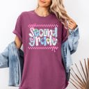 Small Berry Red Second Grade Teacher Retro Checkered Back To School First Day Of School Comfort Colors Tee
