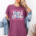 XL Berry Red Third Grade Teacher Retro Checkered Back To School First Day Memories Comfort Colors Tee