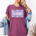 Small Berry Red Floral Checkered Retro Bow First Day Back To School Teacher Appreciation Comfort Colors Tee