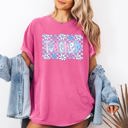 Large Crunchberry Pink Floral Checkered Retro Bow First Day Back To School Teacher Appreciation Comfort Colors Tee