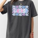 Medium Pepper Dark Gray Floral Checkered Retro Bow First Day Back To School Teacher Appreciation Comfort Colors Tee