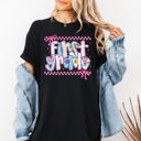 XXL Black First Grade Teacher Retro Checkered Pattern Back To School Style For Teachers Comfort Colors Tee